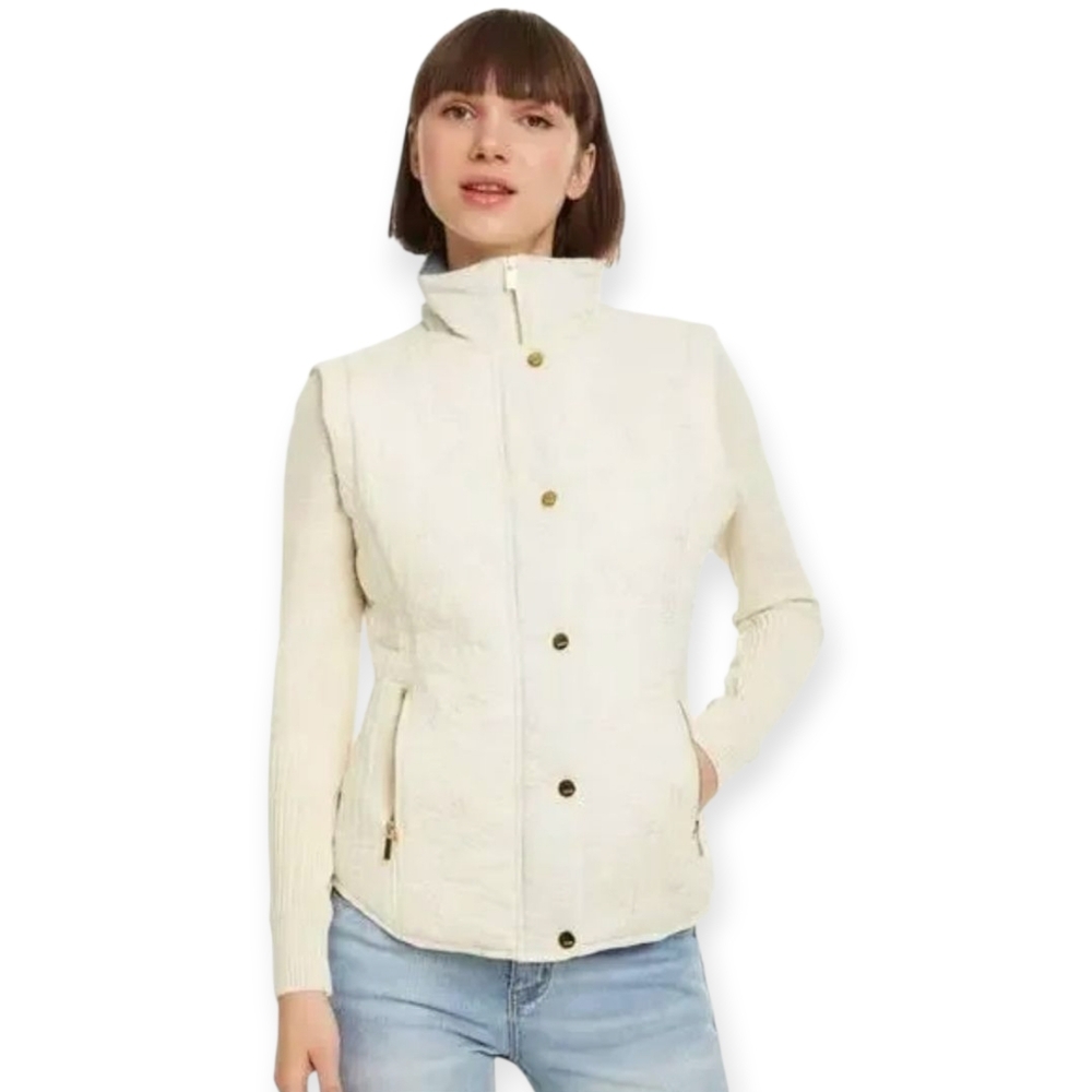 Desigual Ivory Quilted Vest with Gold Accents